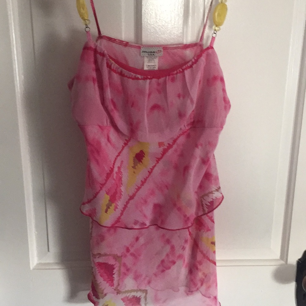 Pink print sheer top